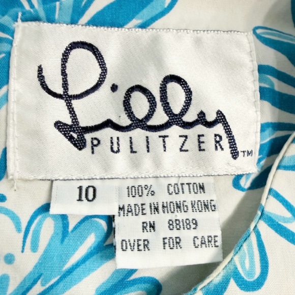Vintage Lilly Pulitzer Blue Floral Cotton Shift Dress Size 10 Pockets - Picture 6 of 9